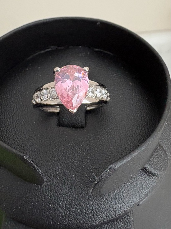 Jewelry - Pink Pear-Cut Crystal Ring with Pavé Band